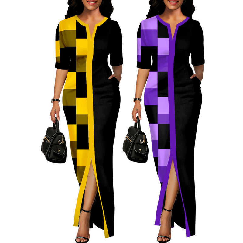 Women's Fashion Digital Printed Round Neck Long Sleeve Dress